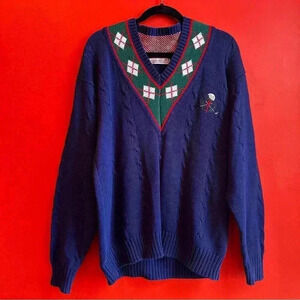 John Ashford Navy cable knit golf sweater size Large
